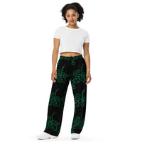 Ivy Print Wide-Leg Pajama Pants / Black